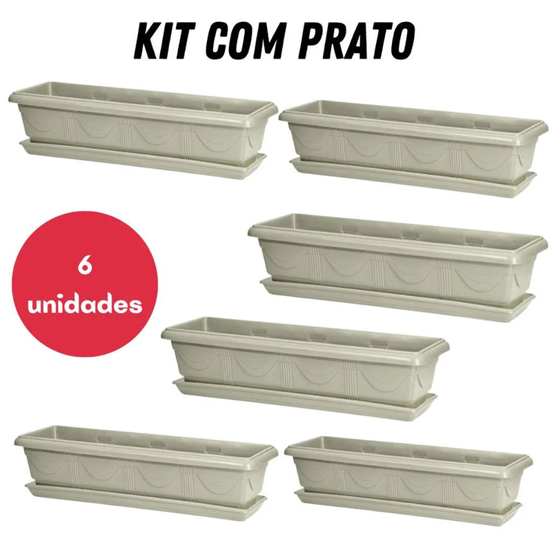 Kit com 6 Jardineiras Romano com Prato