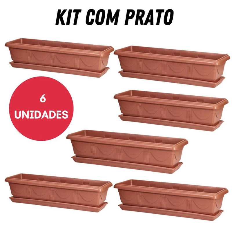 Kit com 6 Jardineiras Romano com Prato