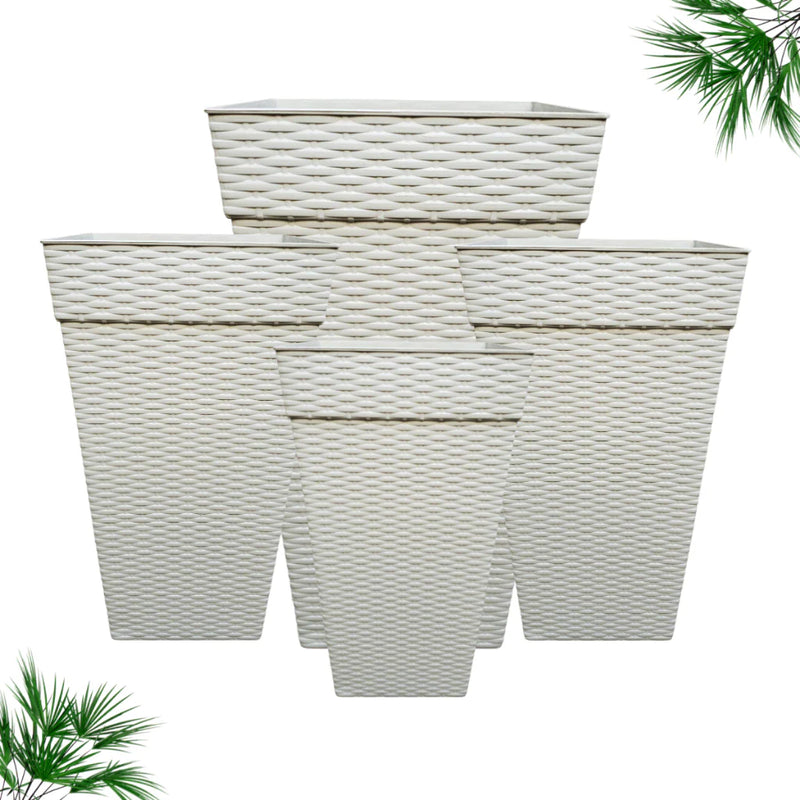 Kit com 4 Vasos Grandes Quadrado Modelo Coluna Rattan