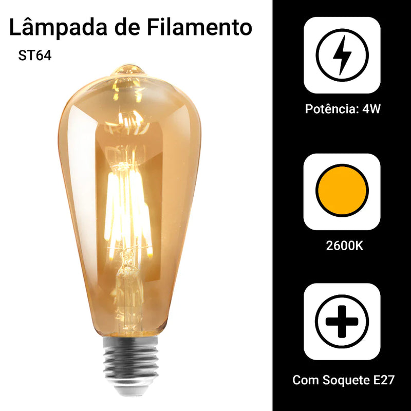 Kit com 3 Lâmpadas de Filamento LED Retrô Vintage