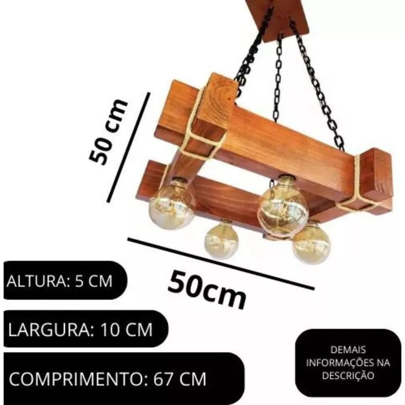 Luminária de Teto em Madeira Quadrada