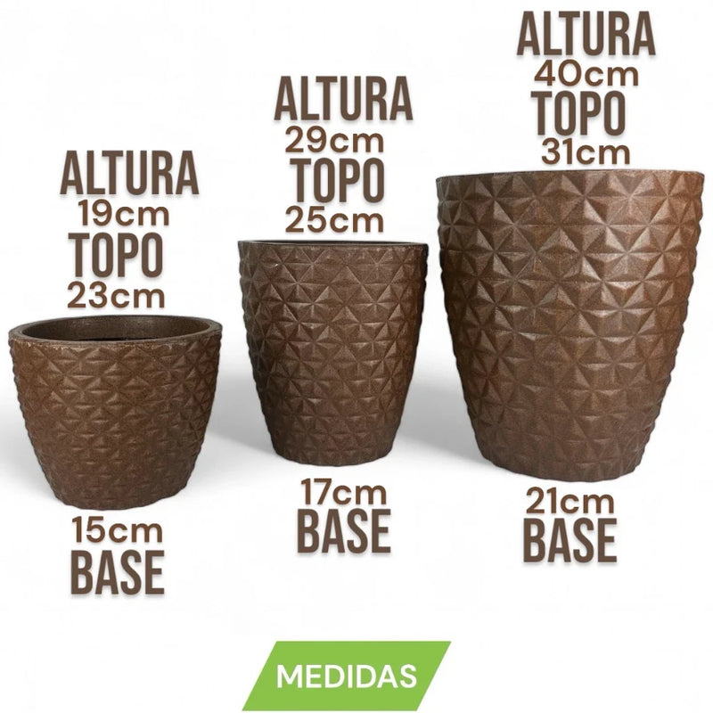 Kit com 3 Vasos para Plantas - Modelo Coluna Diamante