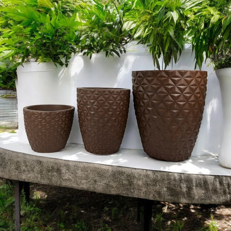 Kit com 3 Vasos para Plantas - Modelo Coluna Diamante