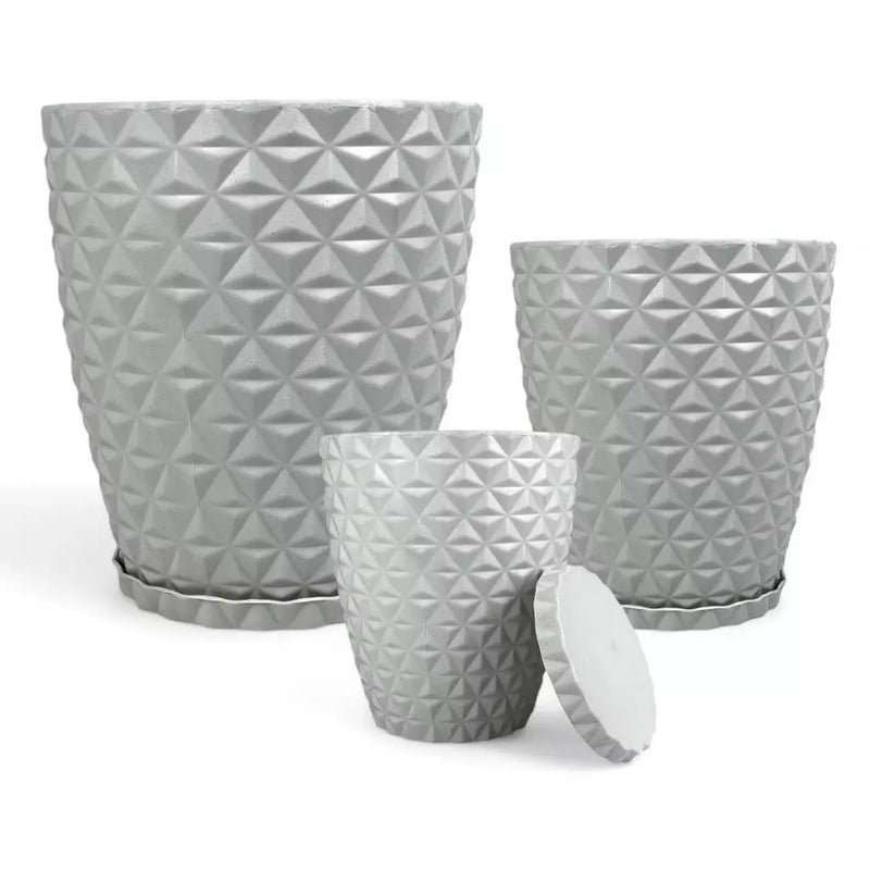 Kit com 3 Vasos para Plantas - Modelo Coluna Diamante