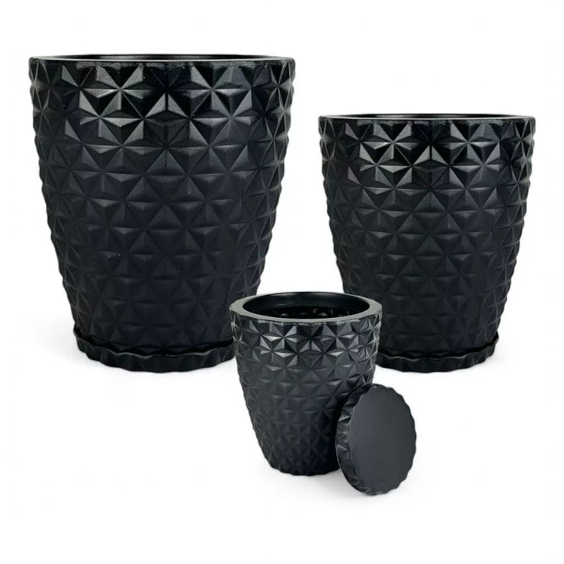 Kit com 3 Vasos para Plantas - Modelo Coluna Diamante