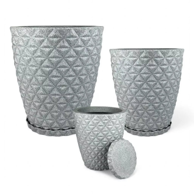 Kit com 3 Vasos para Plantas - Modelo Coluna Diamante