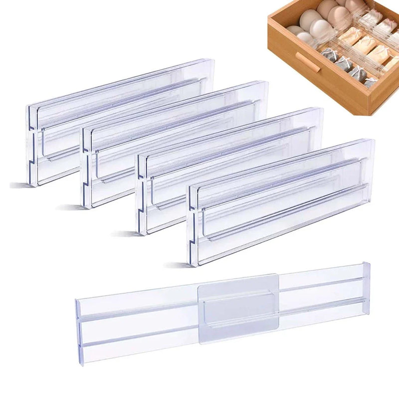 4x divisor de gaveta expansível transparente, ajustável, organizador de armazenamento, organizador de cozinha, 28-48 cm